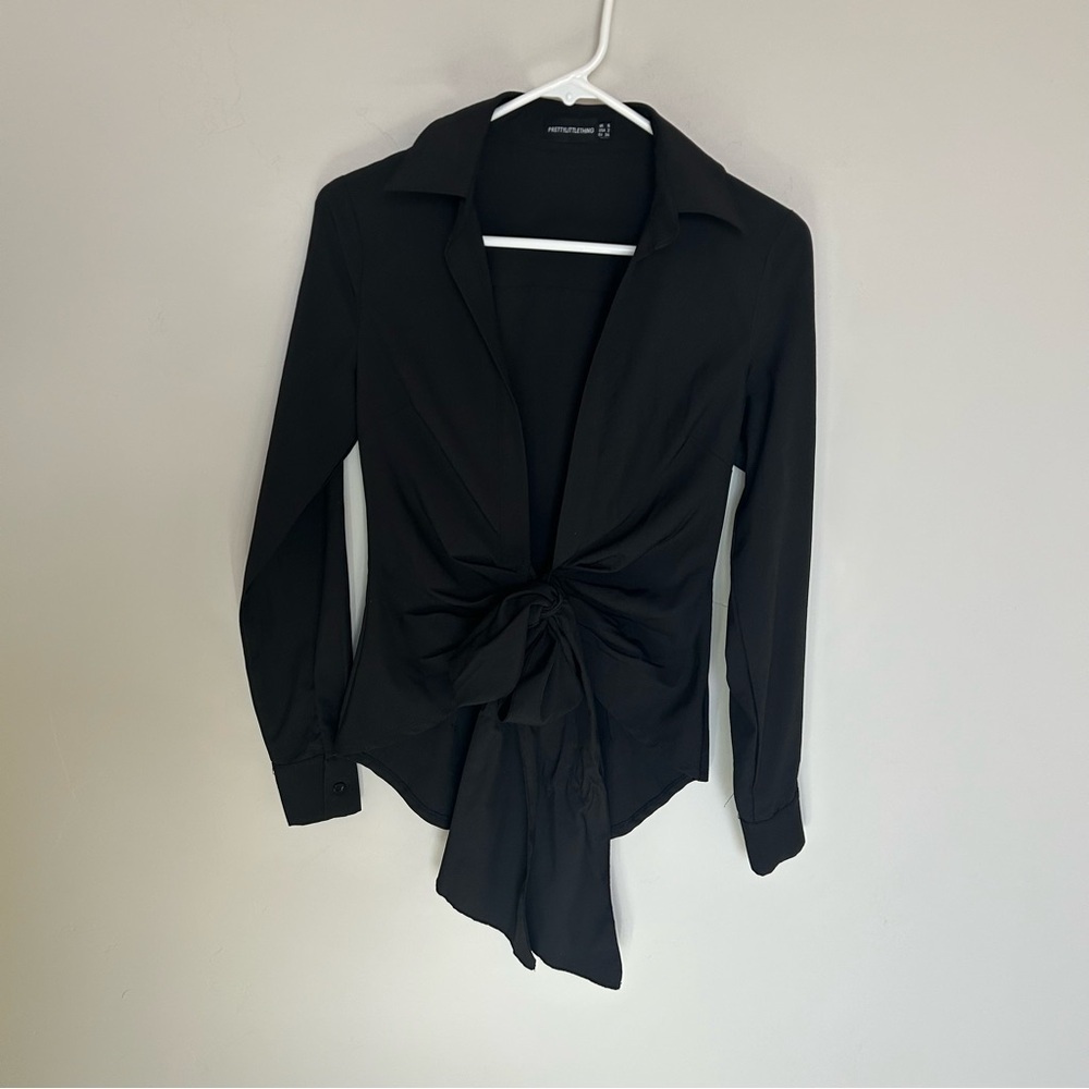 Women’s Black Pretty Little Thing Tie Front Shirt, Size 2